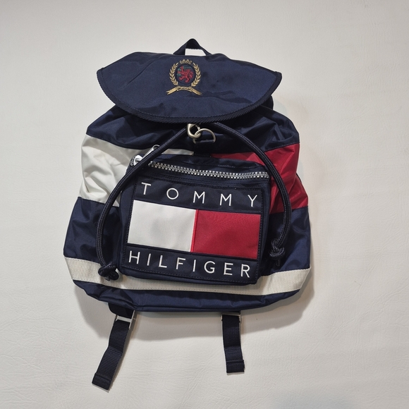 Tommy Hilfiger Backpack Vintage 90s Spellout Logo Blue Red White Drawstring main image 7